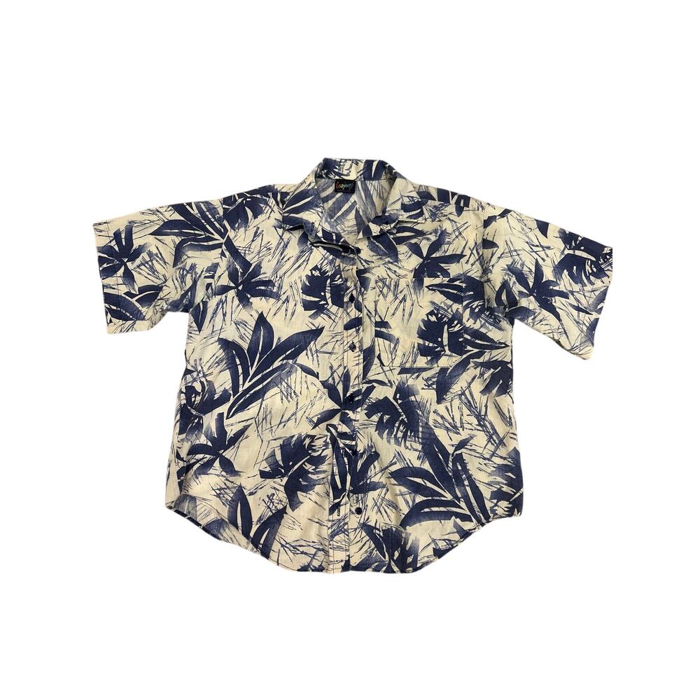 Vintage Crayons Hawaiian Shirt Made in USA Tropical Leaf Print Button Up